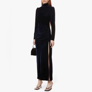 Reformation Moonlight High-Neck Stretch Velvet Midi Dress in Galaxy